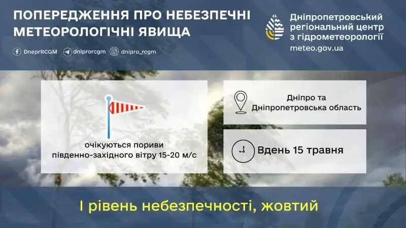 У Дніпрі та області очікуються сильні пориви вітру — будьте обережні!